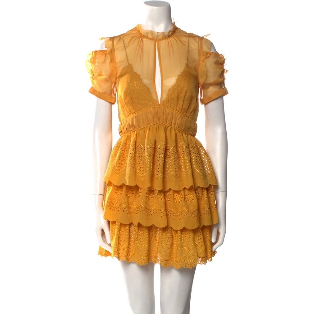 (NWOT) Self-portrait embroidered chiffon tiered mini dress